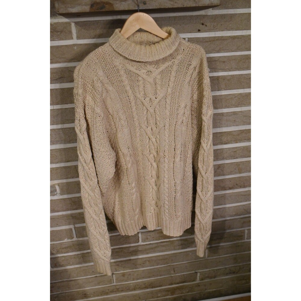 Vintage Gap Hand knit Sweater heavy cream linen cotton Cableknit sz XL fisherman